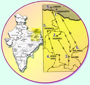 Map of India and Buddhist Pilgrimage